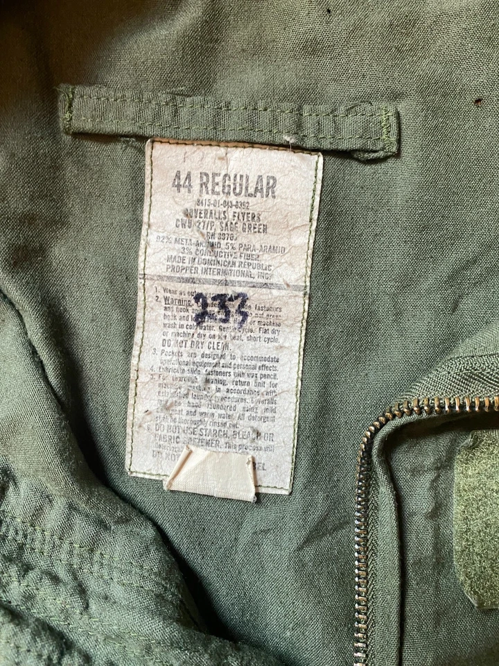 Mono USGI Militar USAF Hombres Nomex Sage Flyers 44R #233 Foto 4 de 4