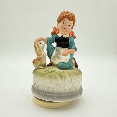 Vintage Girl Dog Music Box Do Re Mi Sound of Music Figurine Plays Tune