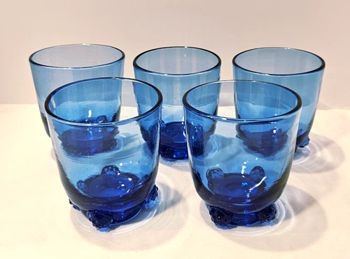 BLENKO Hand-blown Blue Glass 445OF Rosette Tumblers SET OF 5