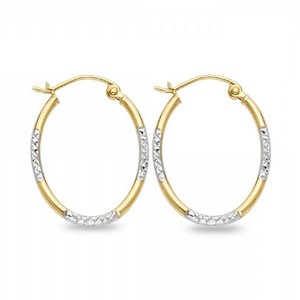 Ladies 14K Solid Yellow Gold Two Tone Diamond Cut Hoop Earrings Ladies 14K Solid Yellow Gold Two Tone Diamond Cut Hoop Earrings
