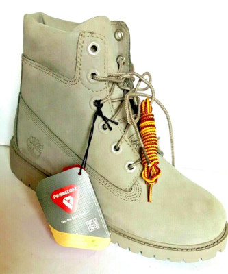 Timberland Boots 6'' Premium Light Grey Nubuck GS Youth Junior W/EXTRA BOOT LACE