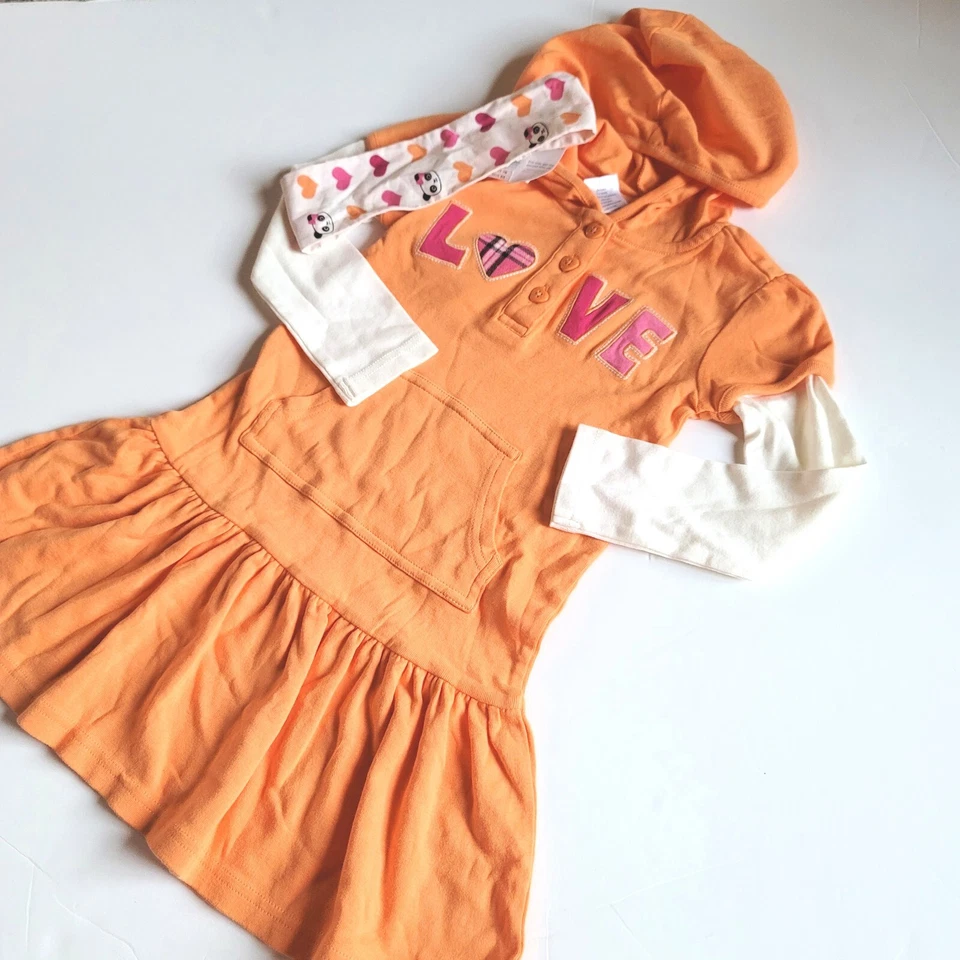 Gymboree девочек sz 4 панда Academy оранжевый любовь толстовка с капюшоном платье обруч для волос комплект новый с Ярлыками - Изображение 2 из 4