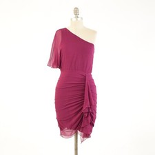 Alice + Olivia Dress 2 Magenta Purple Draped Silk Chiffon One-Shoulder Mini 
