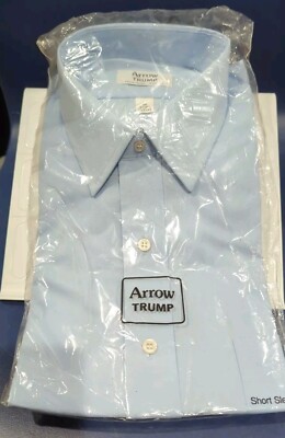 Vintage  ARROW Trump Button UP Mens  Shirt COLLARED SHORT SLEEVE New Light Blue 