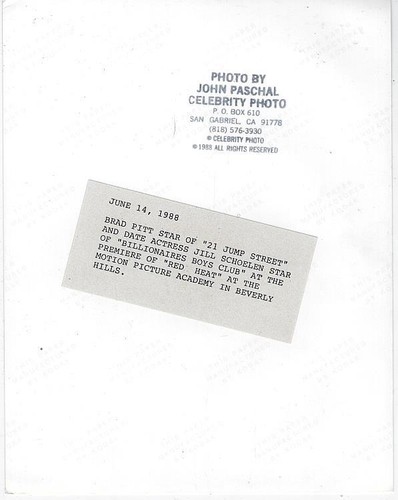 Brad Pitt Jill Schoelen at Premiere of Red Heat 1988 Original Photograph - Picture 2 of 2