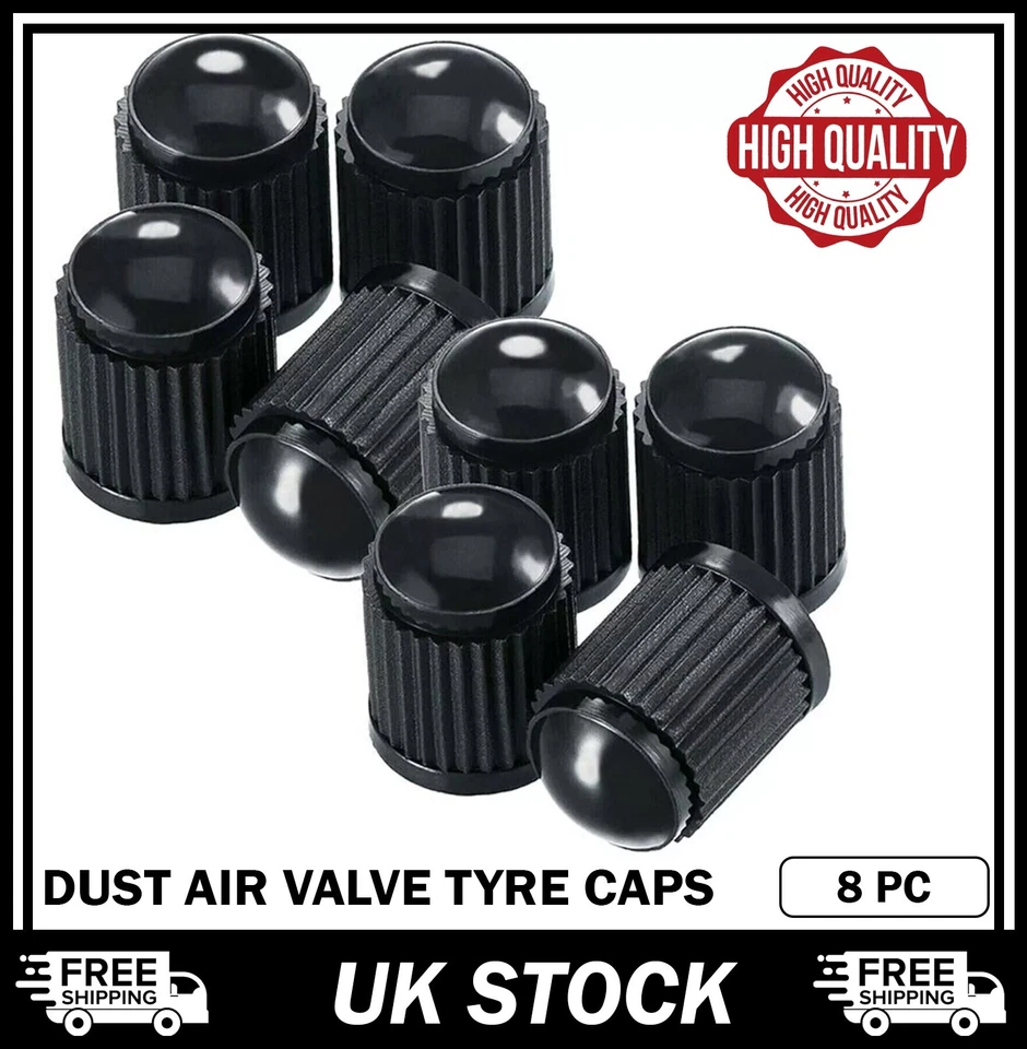 8x DUST AIR VALVE TYRE CAP BLACK PLASTIC COVERS CAR BIKE WHEEL & MOTORBIKE NEW - Image 2 of 4