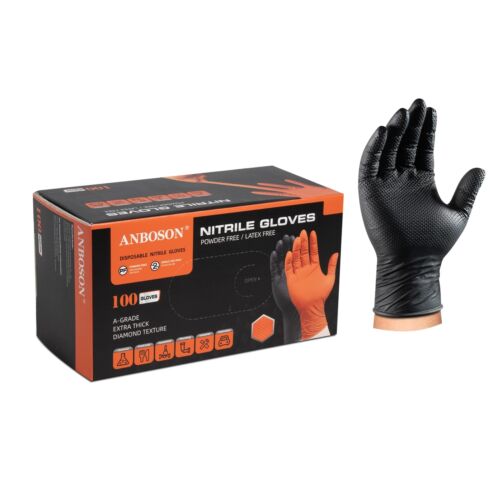 10mil Nitrile-Gloves Disposable-Black Chemical-Resistant Rubber - Mechanic Gl...