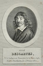 DESCARTES RENE (1596-1650) PORTRAIT, ORIGINAL ENGRAVING FROM 1825, BORN IN LAHAYE