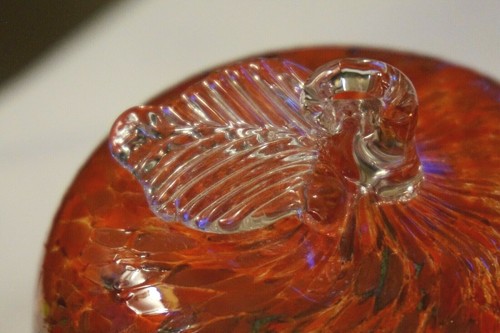 Vintage Blown Glass Apple Textured Red w Accents Art Glass Paperweight Decor - Picture 2 of 7