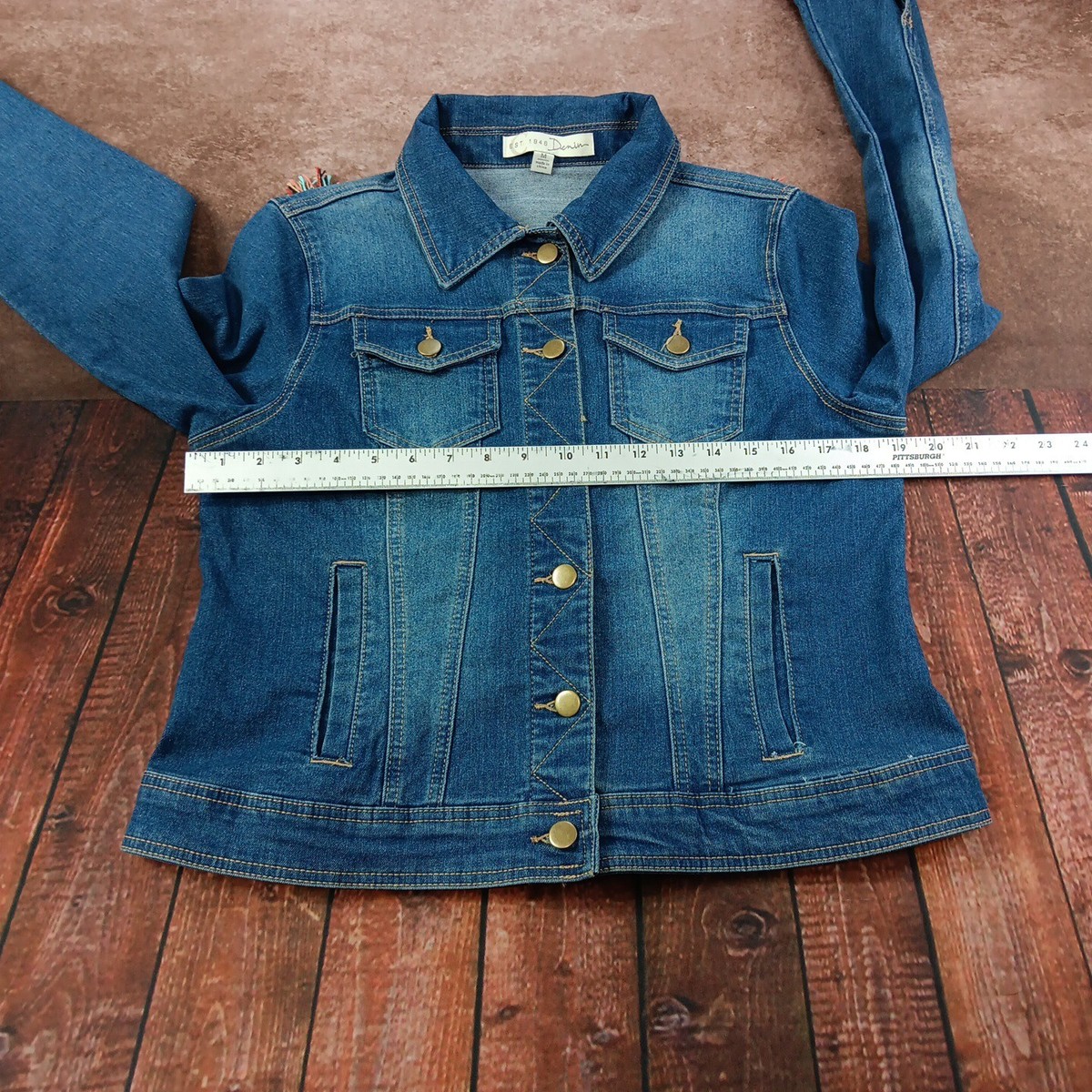 Est. 1946 Denim Jean Jacket Womens Sz Med Trucker Aztec