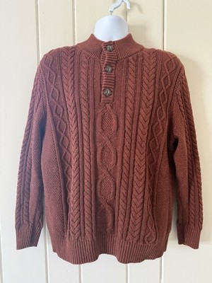 L.L. Bean Heritage Soft Cotton Fisherman Button Mock Neck Sweater Men s XL Red