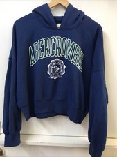 ABERCROMBIE Soft A F Collection Blue Crop Pullover Hoodie Size L Large