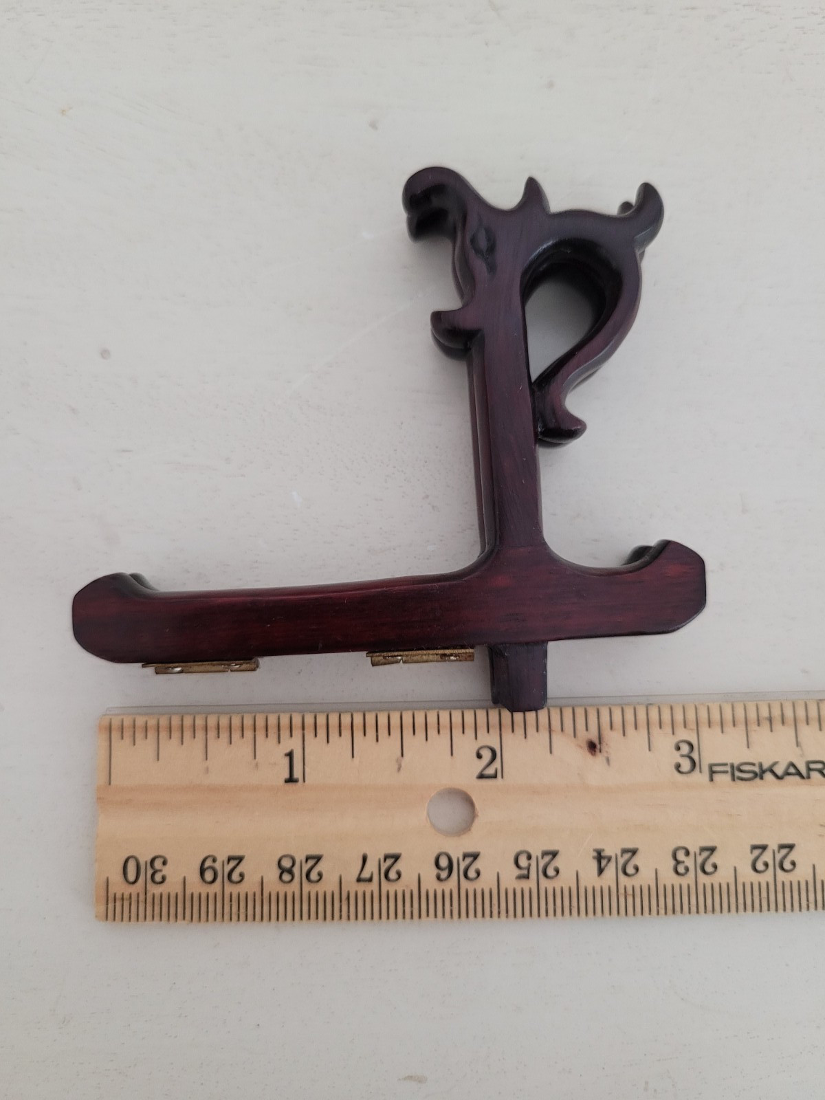 Vintage Pair of Small Chinese Dragon Carved Rosewood Easel Display Stands 3" H