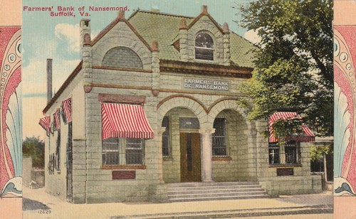 Suffolk VA Farmers' Bank of Nansemond. Decorative Border, c. 1910 Postcard