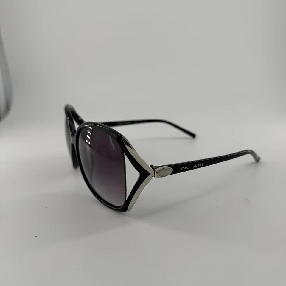 Gafas de sol Tahari TH127 OX de gran tamaño ventiladas mariposa negras brillantes grises 2 gafas Foto 3 de 4