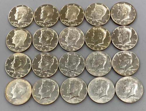 20 US 40% Silver Proof Kennedy 50c 3-1966, 4-1967 6-1968 4-1969 3-1976 L24053