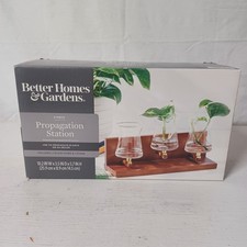 4 pc Better Homes  Gardens Plant Propagation Station Clear Vases Wood Stand