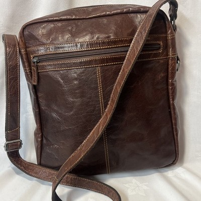 Jack Georges Voyager Leather Slim Zippered Crossbody Bag Brown
