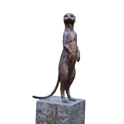 Bronzefigur stehendes Erdmännchen Wildtier Skulptur Garten 9x14x28 cm