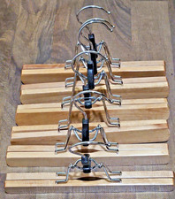 Lot of 6 Wooden 9.5" Clamp Hangers for Pants/Skirts Natural Wood Pre-Owned