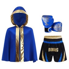 Unisex Kids Set Boxer Costume Metallic Trim Outfit Letter Printed Fighting Robe