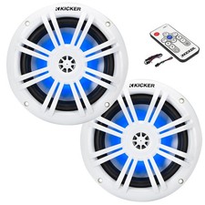 2x Kicker 51KM604WL KM 6.5" 150W RGB LED Marine Coaxial Speakers, LED Controller