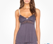 EBERJEY WOMEN'S DAPHNE SHADOW GREY PINK W/ LACE LINGERIE CAMISOLE CAMI TOP Sz L