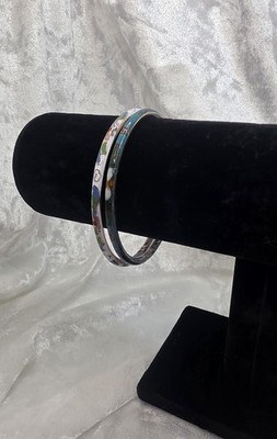 Vintage Cloisonné Enamel Bangle Bracelet Set | Floral Stacking Bangles