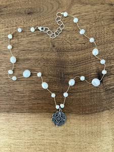 Vintage Freshwater Baroque  Pearl Necklace 20” Sterling Silver Filigree Pendant