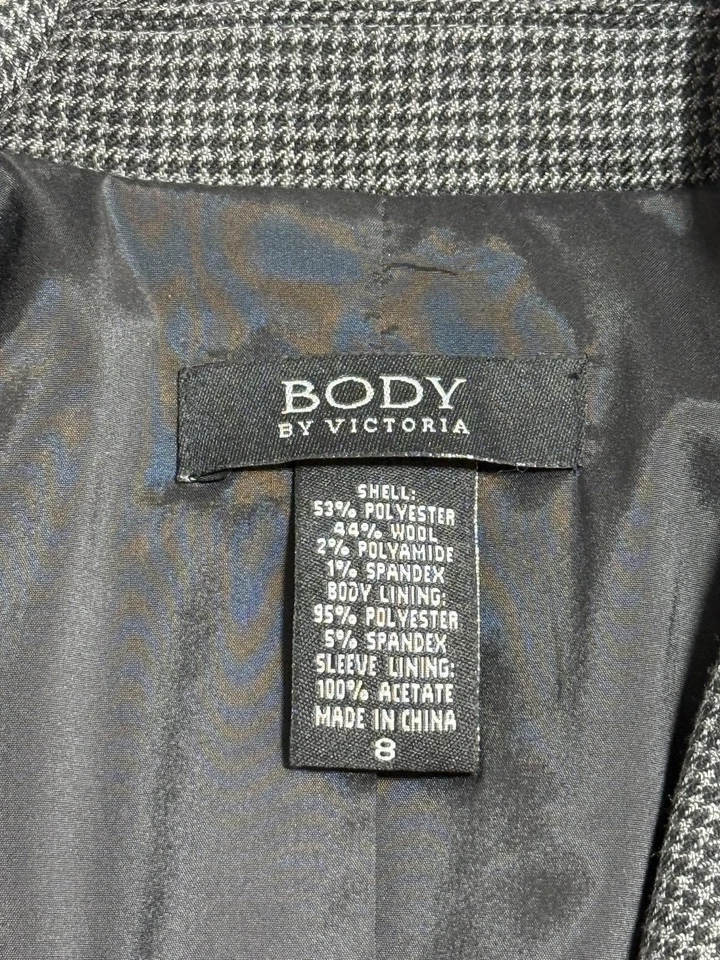 Blazer Body by Victoria para mujer 8 gris pata de gallo mezcla de lana chaqueta de dos botones Foto 2 de 4