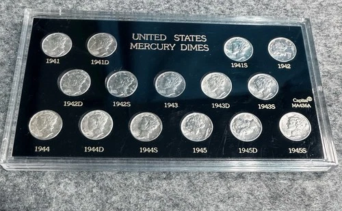 Mercury Dime Set Of 15 Coins Uncirculated—All 3 Mints—From 1941 Thru 1945
