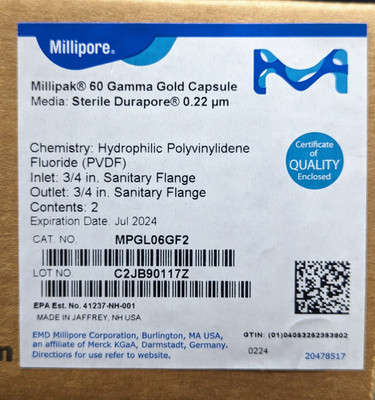 Millipore MPGL06GF2 Millipak 60 Gamma Gold Capsule 0.22 Um Sterile Durapore