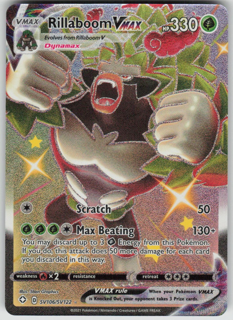 Pokemon Rillaboom VMAX Shiny Holo Rare Shining Fates: Shiny Vault SV106/SV122 NM