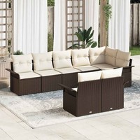 8-Teilige Garten Sofa Set Mit Kissen Braun Poly Rattan, 2-Sitziges Garten Sofa M