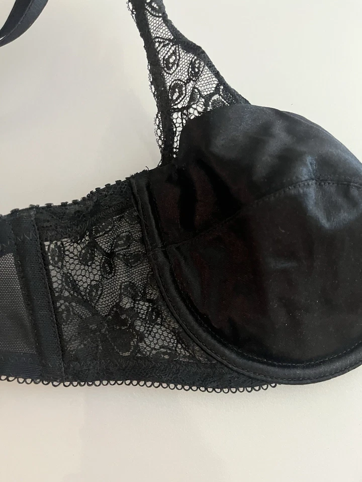 Lencería Vintage Sujetador Natori Negro Satinado Encaje La Perla Dupe Y2K Con Aros. 34B Foto 2 de 3