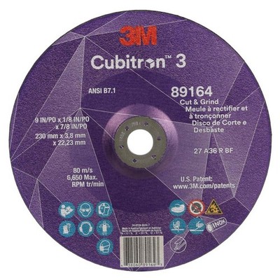 3M 7100313759 Cubitron 3 T27 Cut & Grind Wheel 9'' x 1/8'' x 7/8'' 89164