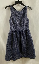 Alice + Olivia Women's Blue Silver Metallic Open Back V-Neck Fit & Flare Dress