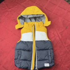 H M Unisex Kids Colorblock Puffer Vest Hooded Yellow White Navy US 6X/7