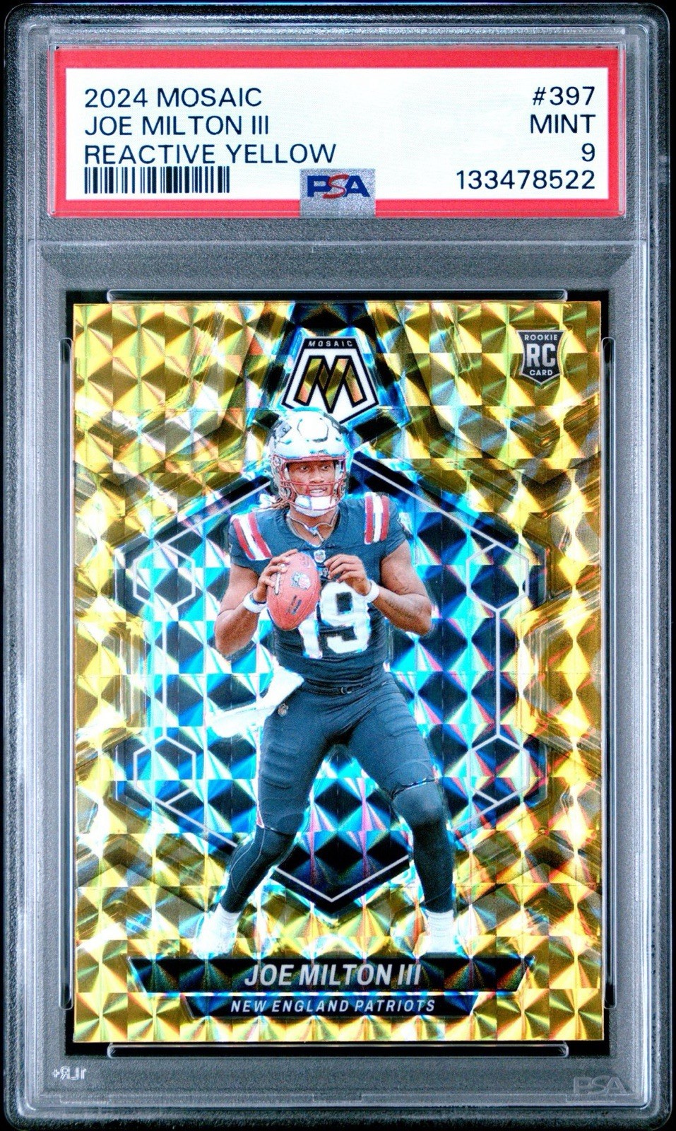 2024 Panini Mosaic Joe Milton III Reactive Yellow Rookie #397 PSA 9