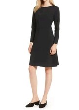 J.Crew 365 Women's Dress Sz L Black Ponte Fit & Flare Knit Long Sleeve #J7130