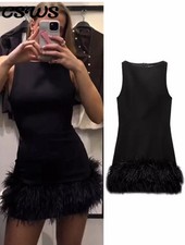 zara stretch dress With Feather Black Size XS Ref 4772/227