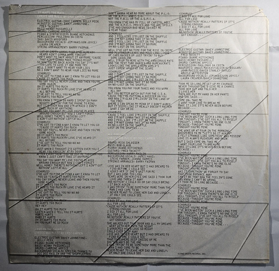 Eric Carmen - Tonight You're Mine [1980 Used Vinyl Record LP] - Image 3 of 4