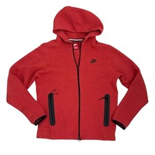 Nike Tech Sportswear Sweatshirt Red Black Fleece Full-Zip Hoodie Medium