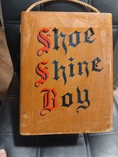 Vintage Shoe Shine Boy solid Wood Box kit 3 Wooden Brushes Red Script