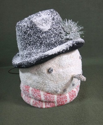 glittery FROSTY SNOWMAN HEAD candy container BUCKET pail MOLDED PAPER Midwest CF