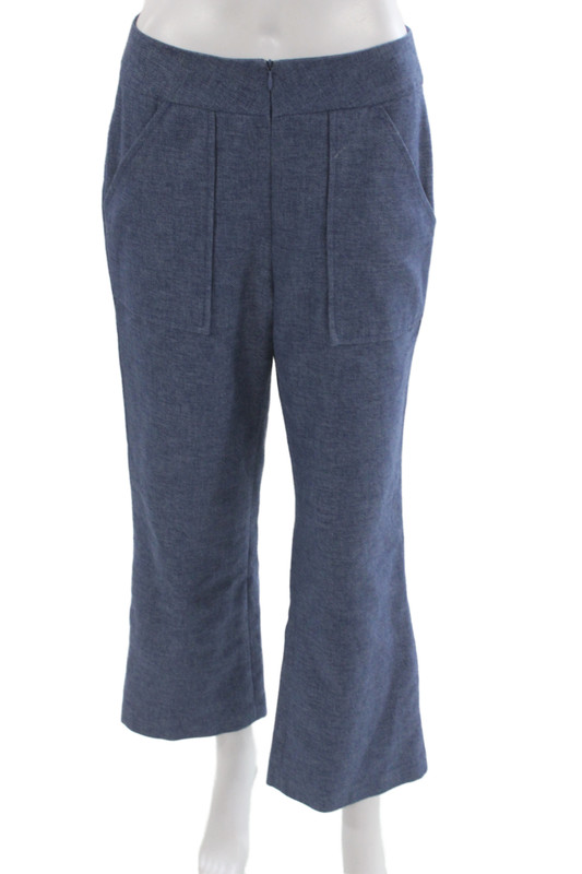 Shannon Mclean Womens Cropped Dress Pants Blue Cotton Linen Zip 24in Size M