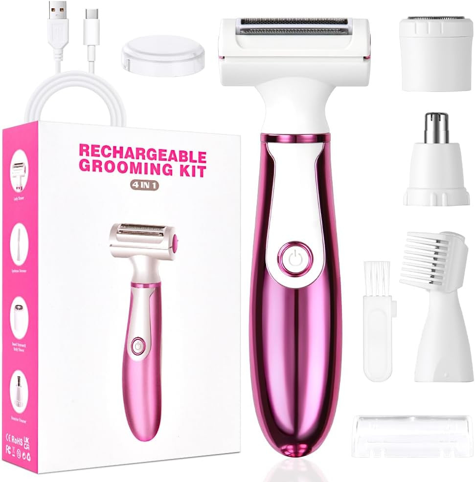 Rasoir électrique femme ACWOO 4 en 1 rose gold avec tondeuse rechargeable