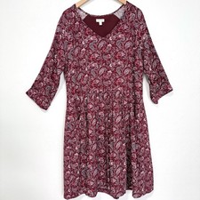 Garnet Hill Dress Womens 10 Burgundy Paisley Drop Waist Pockets Boho Cottagecore