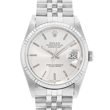Rolex Datejust 36 16234 Silver Dial Steel 18k White Gold Jubilee Mens Watch 1980