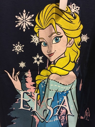 Disney Frozen Elsa T-Shirt Size 8/10 Navy Blue Fruit The Loom 100 Percent Cotton - Picture 8 of 12
